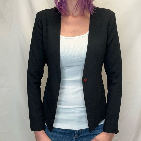 Forever 21 Women's V Neck Single Button Blazer Black S SM Small Lined No Collar - Picture 1 of 12